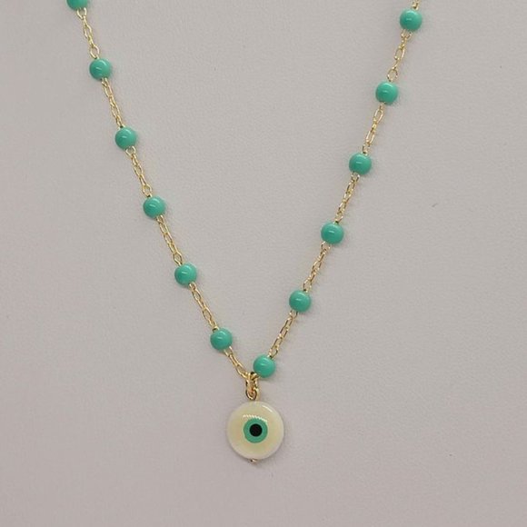 Brazilian 18k Gold Filled Turquoise Evil Eye Necklace - Picture 4 of 4